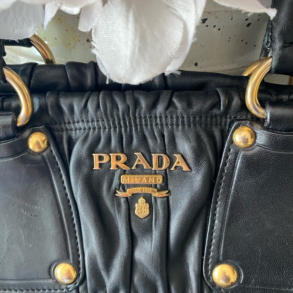 PRADA Napa Gaufre Ruched Leather Bag - Picture 2 of 9